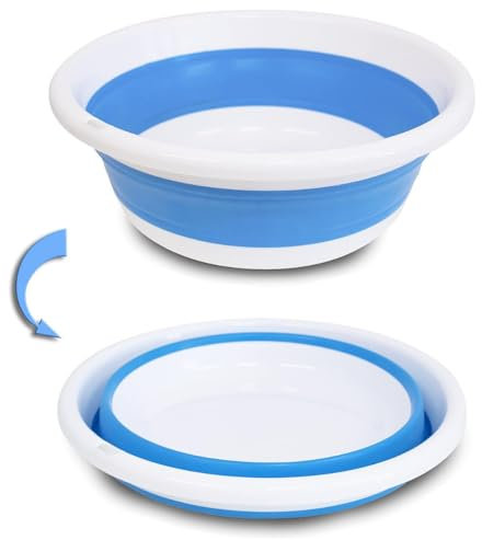 Barreño Multiusos Plegable, portátil, Forma Redonda, Ahorra Espacio, Ligera, útil Tanto para la casa, en la Cocina, al Aire Libre para campamentos y excursiones. (Azul, 12x31cm)