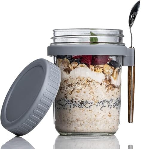 Taxually Müslibecher - Essensbehälter für Frische Mahlzeiten Unterwegs - Auslaufsicherer Joghurtbecher mit Löffel - 350 ml Vielseitiger Müsli to go Becher für Arbeit, Schule, Kiga