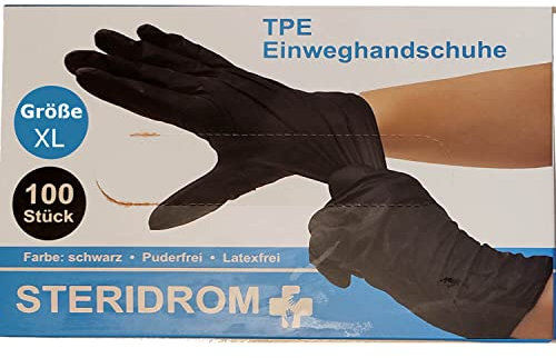 Party Nation 100 Stück TPE Steridrom Einweghandschuhe Größe L Naturkautschuk Schwarz Puderfrei Latexfrei (XL)