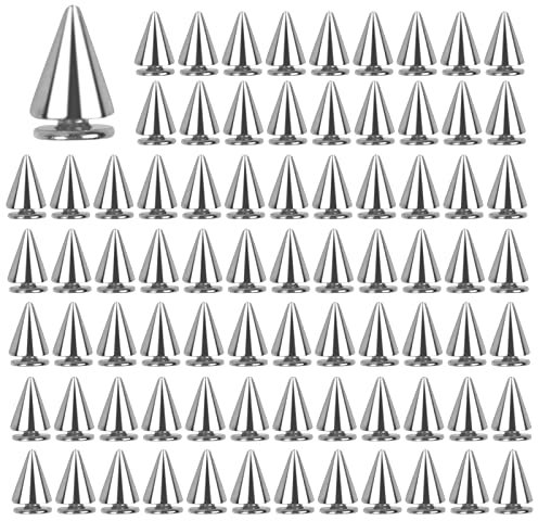 100 Stück 7x10 mm Metall Punk Ziernieten Kegel Spikes Nieten Killernieten Punk Spitznieten Schraubnieten Metallic für DIY Lederhandwerk Kleidung Taschen Schuhe Gürtel Armbänder Dekorationen (Silber)