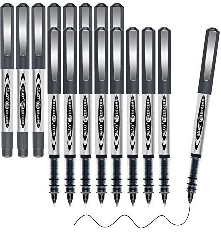 Gelanty Tintenroller Stifte, 16 Stück Schwarz Gelstifte Gelschreiber, 0,5mm Gel Kugelschreiber für Schreiben, Journaling, Notizbuch, Bürobedarf für Schule und Geschäft & Skizzieren