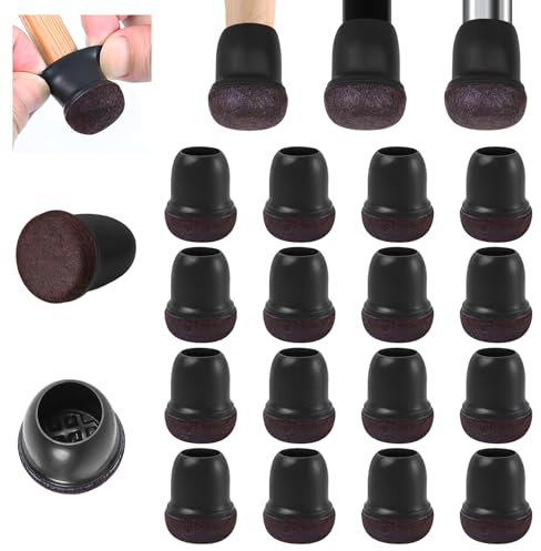 Ezprotekt Protection Pied de Chaise, 12-20mm Patins pour Chaises en Silicone avec Feutre épaissi, 16 pièces Noir Petit Patin de Chaise Protections Tampon de Sol, réduire Les Rayures