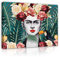 Leinwandbild Frida Kahlo Blumen Blätter Tukan 120x80 cm - Groß Leinwand Bilder Wohnzimmer Schlafzimmer Modern Wandbild Wandbilder Wand Bild auf Leinwand Kunstdruck Aufhängefertig