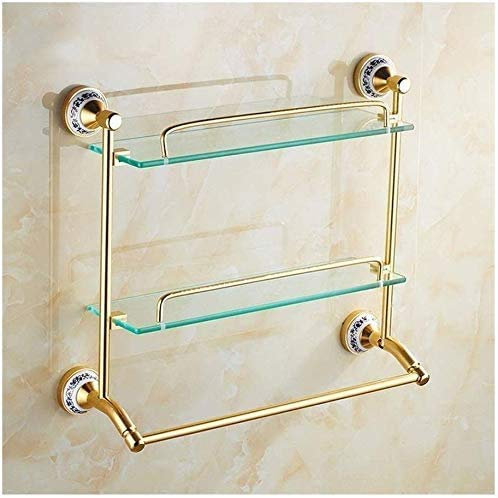 KLZUOPT Étagères de Salle de Bain exquises étagères de Bain, étagère d'angle de Douche Porte-Serviettes en Verre de Salle de Bain à 2 Niveaux avec Porte-Serviettes
