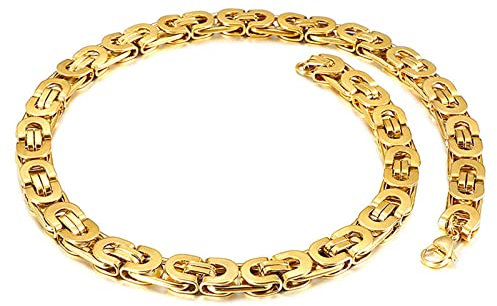 Bishilin Gold Halskette 50CM Herren, Königskette 10MM Breit Hip Hop Kette Edelstahl Partnerkette