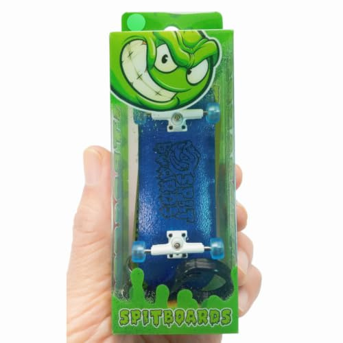 SPITBOARDS 32mm Fingerboard Complete Real Wood Set-Up (Pre-Assembled, 5-Layers), Trucks with Nuts, Bearing Wheels, Foam Grip Tape, (Deck: Blue, Trucks: White, Wheels: Light-Blue)