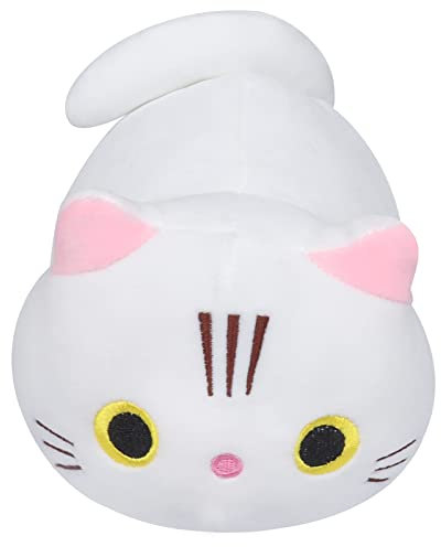 Plüschtier Katze Süßes Kuscheltiere, Katze Plüsch Spielzeug Kawaii Plüschkissen Stofftiere, Katze Kissenpuppe Flauschiges Spielzeug für Jungen Mädchen, Geburtstag Kindertag Geschenk, 13,8 Zoll, Weiß