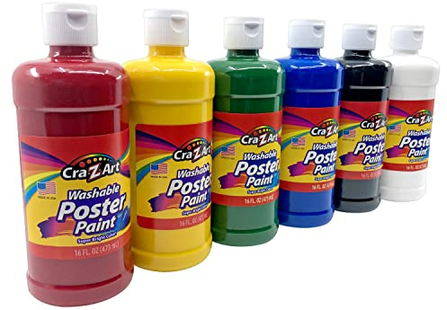 Cra-Z-Art Washable Poster Paint Bulk, Assorted Colors 16oz each bottle, 6 count