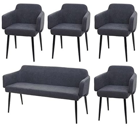 Mendler Esszimmer-Set HWC-L13, 4er-Set Stuhl+Sitzbank Esszimmergruppe Sitzgruppe Esszimmergarnitur, Stoff/Textil - anthrazit