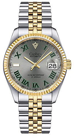 Cadisen 38 mm Herren-Armbanduhr, automatisch, mechanisch, luxuriös, AR-Saphirglas, wasserabweisend, Edelstahl MIYOTA 8215 Reloj Hombre, 8211 Intergold