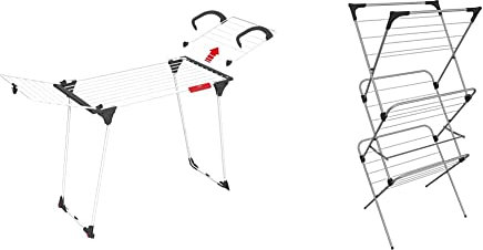 Vileda Premium 2-in-1 Indoor Airer & Sprint 3-Tier Clothes Airer, Indoor Clothes Drying Rack with 15 m Washing Line, Silver