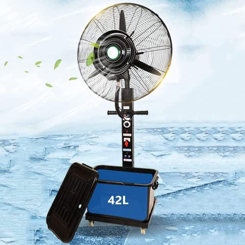 Locuetyn Oszillierender Nebelventilator, 3 Kühlgeschwindigkeiten mit 42L Tank, verstellbare Höhe, Standventilator für Hinterhöfe, Terrassen und mehr, Schwarz