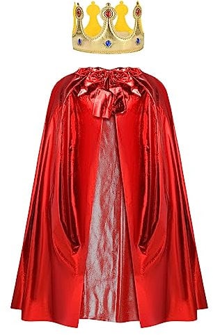 AOOWU Mittelalter Umhang Kapuzenumhang, König Kostüm für Erwachsene, König und Königinnen Kostüm für Halloween Halloween Weihnachten Karneval Kostüm, Rot Umhang(B)