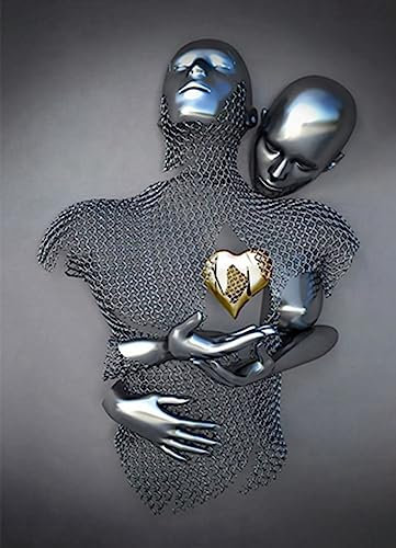 Metall Figur Statue Kunst Leinwand Gemälde Romantisch Abstrakt Poster und Drucke 3D Liebhaber Skulptur Poster Modernes Wohnzimmer Heimdekoration - Ohne Rahmen (CST-01,70x100cm*1)