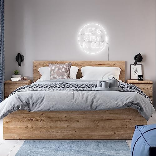 Lomadox Schlafzimmer Set Bettanlage, Eiche Nb., 3-teilig, mit Bett 140x200, aufklappbarer Bettkasten, 2 Nachttische