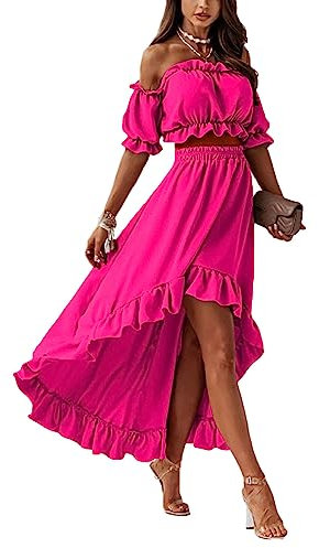 Tomwell Damen Elegant Drucken Zweiteiler Mini Weste Rock Anzug zweiteiligen Strandrock Kleid Weste Rock Anzug Zweiteiliges Outfit Anzug Set Mode Blumendruck Kleid A Rose Rot L