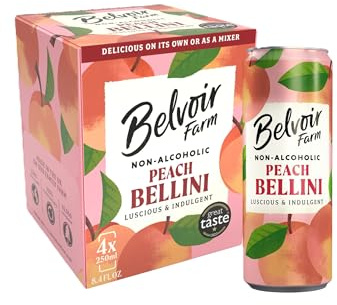 Belvoir Farm - Non-Alcoholic Peach Bellini, Luscious and Indulgent, 100% Natural Peach & Grapes, Crafted with Nature, Gluten Free, Suitable for Vegetarians & Vegans 12x250ml