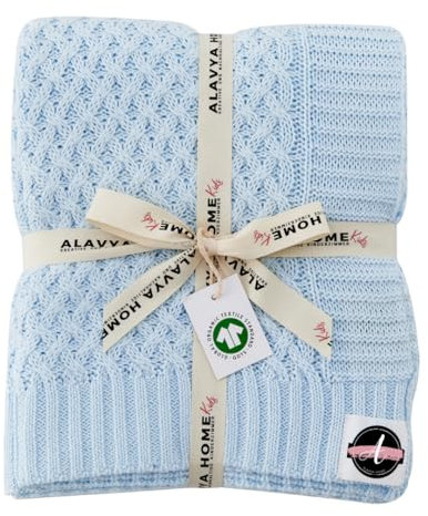 Alavya Home® Babydecke 75x100 cm Baumwolle Wolldecke aus Oeko-TEX I Baumwolldecke Strickdecke für Baby I Baby Decke Neugeborenen Kuscheldecke Geschenk Junge & Mädchen I 100% GOTS Organic Bio Baumwolle