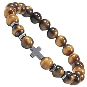 yuwqqoajv Large Application Cadeaux Uniques Bracelets de Perles pour Tout Le Monde Bracelets de Perles en Croix Bracelets de Perles de Pierre faciles à Assortir, Pierre Oeil de Tigre