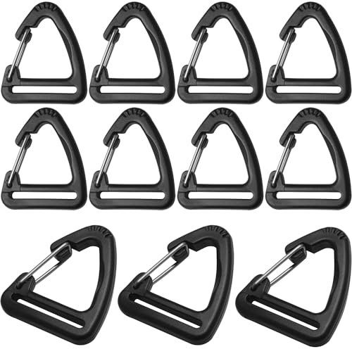 LUORNG 12PCS Triangle Hook Mountaineering Buckle POM Plastic Steel I.D. 25mm/1in Triple Slide Slider Button Bulk Free Adjustable Buckle Strap Buckle Buckle Backpack Clip with Iron Plastic Hook Black,