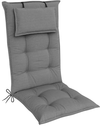 elGiga Hochlehner-Auflage 1-Stück Classic 2210 Grau 120 x 50 x 7 cm für Gartenstuhl, mit Kopfpolster, hochwertig, waschbar und pflegeleicht