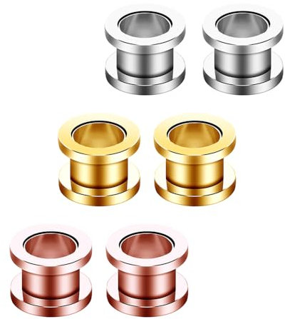 Decentraland Silber Gold Roségold 3-Paar 316L Edelstahl O Ohrmessgeräte Tunnel Ohren Schraubverschluss Körperpiercing-Schmuck 4g(5mm)