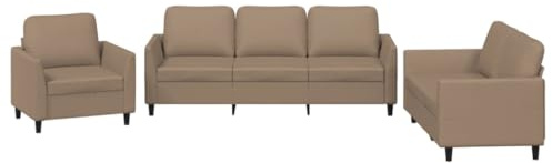 vidaXL 3-TLG. Sofagarnitur mit Kissen Cappuccino-Braun Kunstleder