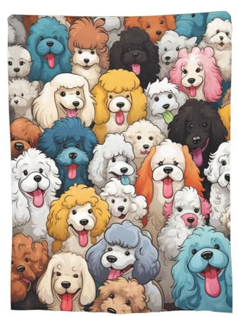 Turamurra Fleecedecke mit Cartoon-Pudel für Mutter, Mädchen, Frauen, niedliche Welpen, Hunde, superweiche Flanell-Decken für Bett, Sofa, Valentinstag, Haustiere, dekoratives Pudel, Geschenke für