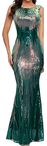 Ballkleider Damen Lang Pailletten Kleid Abendkleider Elegant Maxikleid Ärmellos Bodycon Cocktailkleid Silvester Kleid Meerjungfrau Party Kleider Sexy Etuikleid Pailettenkleider Für Damen Women Dresses