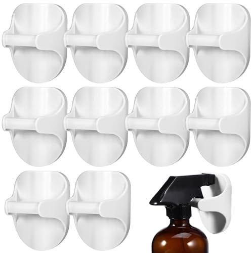 ULTECHNOVO Spray Bottle Holder for Cleaning: 10Pcs Wall Mount Spray Bottle Hanger Organizer - Adhesive Hooks Spray Can Holder for Kitchen Bathroom Cabinet