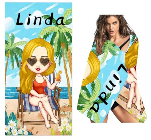 WEQEER Personalisiert Strandtuch Mit Namen, Personalisierte Handtuch Badetuch Mit Namen, Mikrofaser Strandtuch Groß 100x200cm Badetuch Kinder mädchen für Strand (A,100x200cm)