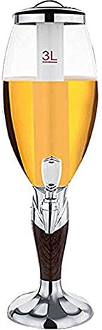 Bierzapfanlage, Bierfass 3L, Biersäule mit Eiskühlung, Bierturm mit Licht, Bierzapfanlage, Getränkespender mit Zapfhahn, Trinksäule ideal für Party, Bar und Zuhause, Silber
