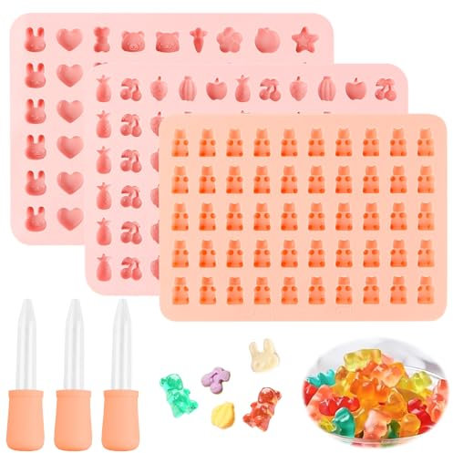 Moule Bonbon Silicone, 3 Pièces Moules à Bonbons en Silicone Moules à Forme de Oursons,Avec Compte Gouttes Moule a Bonbon Mini Moules à Bonbons Gommeux pour Chocolat, Biscuits, Fondant