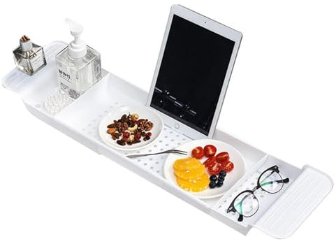 Generic 1 55-78cm Plas-tic Bath Tray, Adjustable Bath Tub Organizer, Over The Tub Storage Tray, Bathtub Tray, White/Black Bath Caddy Bath Rack For Wine, Cup, Soap Dish