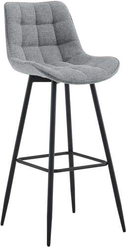 CLP Barhocker Dartford I Gepolsterter Barstuhl I Tresenhocker mit Metall-Gestell und Rückenlehne, Farbe:grau, Material:Stoff