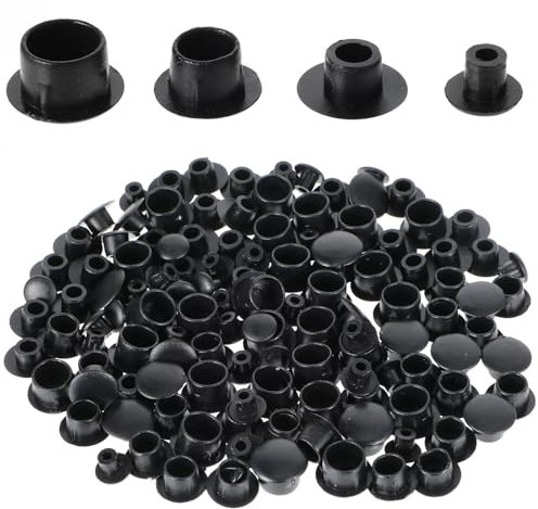 120 Pcs Screw Covers Caps Black Hole Plugs Plastic Screw Caps Round Button Flush Type Plugs Screw Cap Screw Hole Plugs Plastic Hole Cover for Cabinets Shelves Brackets(5mm/6mm/8mm/10mm)