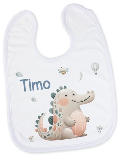 GRAZDesign Baby Lätzchen personalisiert mit Namen Dino Geschenk Geburt, Taufe