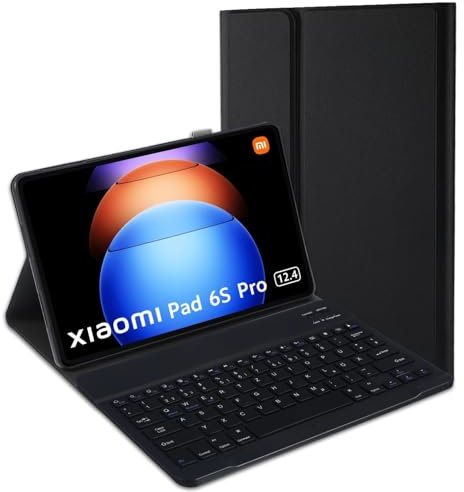 Jeloyutek für Xiaomi Pad 6s Pro 12,4 Tastatur Hülle, QWERTZ Layout Magnetisch Abnehmbarer Tastatur mit Hülle für Xiaomi Pad 6s Pro 12,4 Zoll 2024, A
