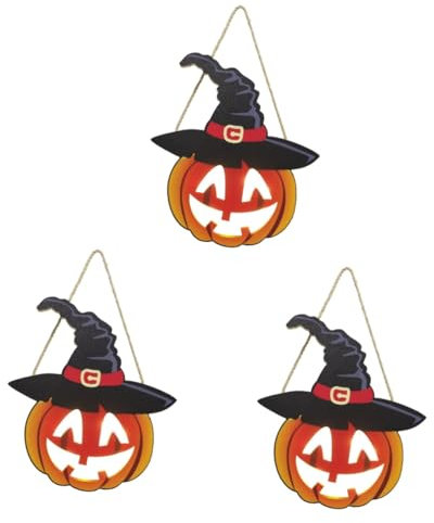 PRETYZOOM 3 Piezas Colgante De Luz De Halloween Colgador De Puerta De Entrada De Halloween Víspera De Todos Frontones De Pared De Halloween Decoración Aire Madera