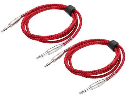 sourcing map 2 Pcs Guitar Instrument Cable, 6 Feet 1/4 Inch to 1/4 Inch Straight to Straight Angle Electric Guitar Jack Cable Wire for Guitar Bass, Black Red