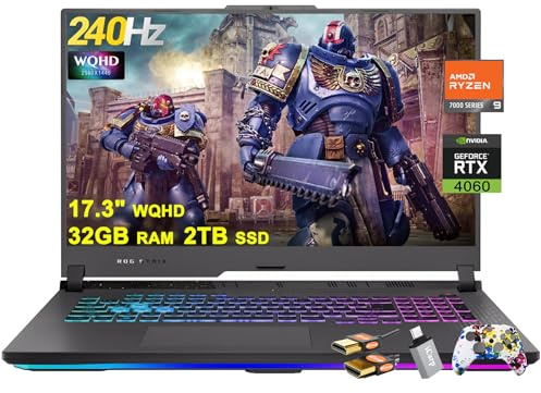ASUS ROG Strix G17 G713 Gaming Laptop 17.3 WQHD IPS 240Hz AMD 12-Core Ryzen 9 7845HX (>i9-12900H) 32GB RAM 2TB SSD GeForce RTX 4060 8GB Type-C RGB Backlit Fast Charging Win11 ICP Hub