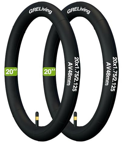 GRELiving 2er-Pack 20Zoll Schlauch 20x1.75/2.125 AV48mm Ventil kompatibel 20 Zoll Fahrradschlauch/Kinderfahrrad/Elektrofahrrad Schlauch 20x1.75/2.125