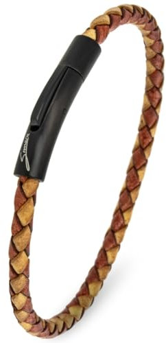 Simaru Lederarmband, 4mm geflochten für Frauen & Männer, Echtleder-Armband mit Edelstahl Hakenverschluss, Premium-Qualität Made in Germany (Hellbraun mix, S -Handgelenkumfang bis 16cm)