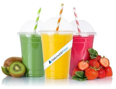 Nationwide Paper 10oz Smoothie Cups with Dome Lids – Clear Cups for Smoothies, Milkshakes, Cold Drinks and Slush - Perfect for Parties, Picnics and More (295ml) - Pack of 100