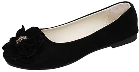 Women's Ballet Flats, Elegant Flat Shoes with Flowers, Faux Suede, Classic Evening Shoes, Non-Slip Ballet Pumps, Wedding Shoes, Soft Sole, Loafer, Foldable Ballerina for Everyday, Going Out