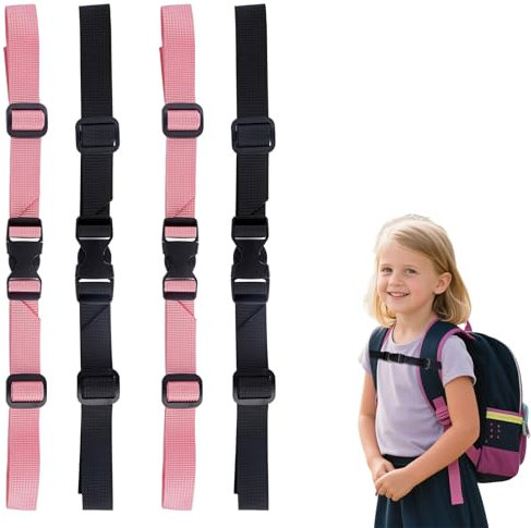 4 Paar Brustgurt Rucksack, Rucksack Brustgurt Kinder Schnallen und Verschlüsse Kinderrucksack mit Brust Gurt Rucksäcke Schnalle Zubehör Nachrüsten Gurtband Rucksackschnalle Pink und Schwarz