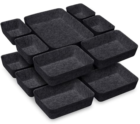 Cinnani 14 Stück Schubladen Organizer Filz, Stapelbare filz Schubladen Ordnungssystem, Schubladen Aufbewahrungsbox für Make-Up Kosmetik Schminktisch Büro Schreibtisch Küche Bad - Dunkelgrau