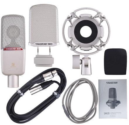 SPYMINNPOO Microphone de Studio, Pick-up Cardioïde du Condenseur à Diaphragme 300 Cm Câble XLR pour Les Jeux en Direct et L'enregistrement du Podcast