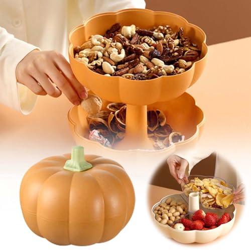 Generisch Halloween Candy Bowl Servierschale süße Kürbisschale mit Deckel, abnehmbare geteilte Kürbisform Snackbox, Serviergerichte für Süßigkeiten