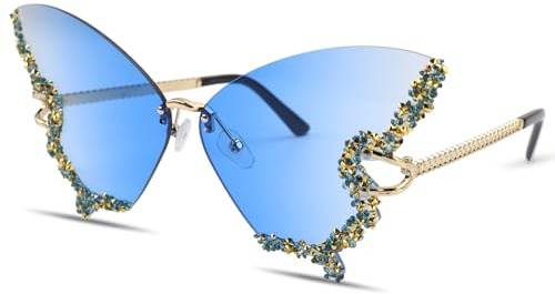 Erzekrim Schmetterling Sonnenbrille Randlose Sonnenbrille Lustige Diamond Brille Vintage Modische Dekorative Brillen Getönte Rave Brille für Kostümpartys, Karneval, Rollenspiele